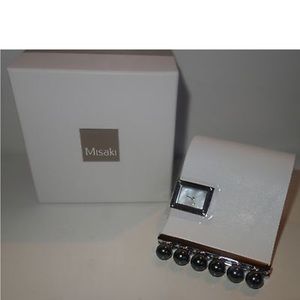 MISAKI Shake watch black Pearls large white leather band new from MONTE CARLO